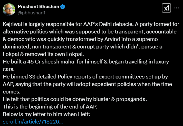 Global Eye : Prashant Bhushan Slams Arvind Kejriwal After AAP's Delhi Defeat: "Beginning of the Party’s End"