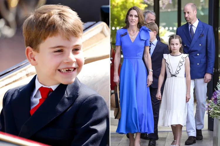 Left) Prince Louis at Trooping the Colour on June 14, 2025; (Right) Kate Middleton, Prince George, Princess Charlotte and Prince William at Wimbledon on July 13, 2025. Credit : Max Mumby/Indigo/Getty; ANDREW MATTHEWS/POOL/AFP via Getty