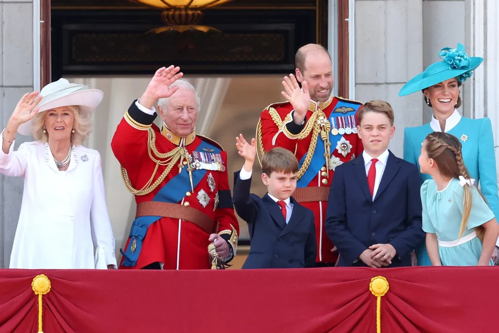 Queen Camilla, King Charles, Prince Louis, Prince William, Prince George, Princess Charlotte and Kate Middleton at Trooping the Colour on June 14, 2025.
Chris Jackson/Getty